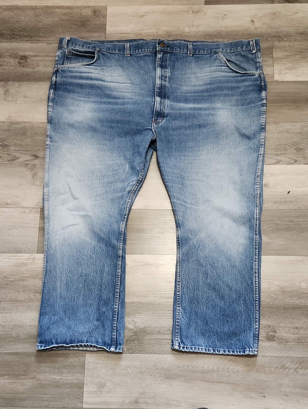 Vintage 1970s Saddle King Blue Denim Jeans Talon Zipper Horseshoe Cut Mens 54
